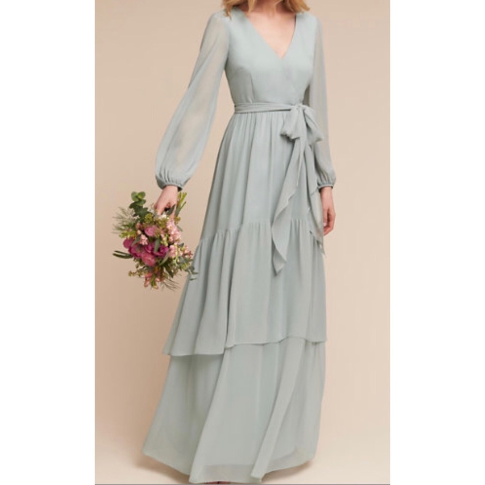 Donna Morgan x BHLDN Quince 0 / XS Green Chiffon Formal Bridesmaid Maxi Gown